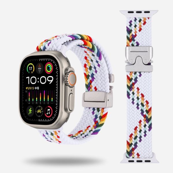 Apple Watch with elastic white band & titanium clasp