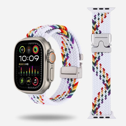 Apple Watch with elastic white band & titanium clasp