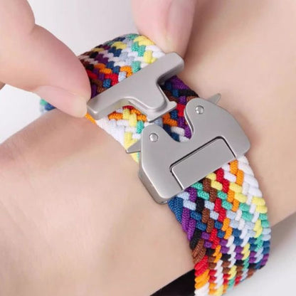 Rainbow woven elastic strap for Apple Watch with titanium clasp