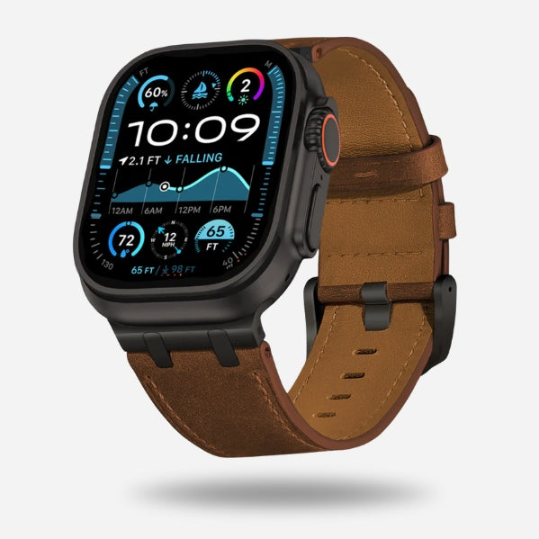 Apple Watch Brown Leather Band Black Titanium