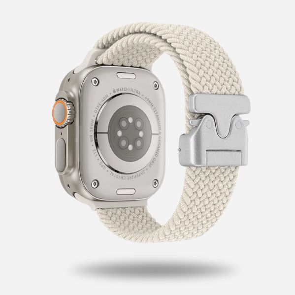 Apple Watch with beige woven strap & titanium clasp