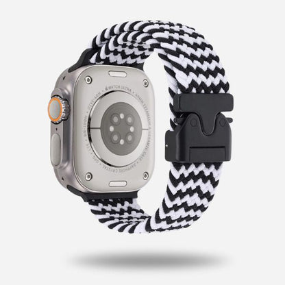 Apple Watch with white & black woven strap & black buckle